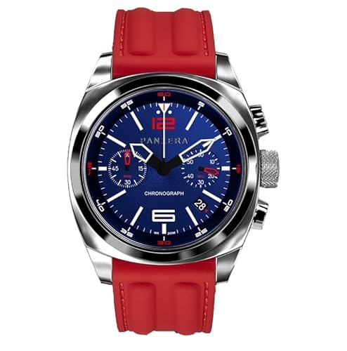 Panzera Aquamarine Quarz Chronograph Stahl Blau Rot Datum Silikon Saphir Herrenuhr, Armband von Panzera