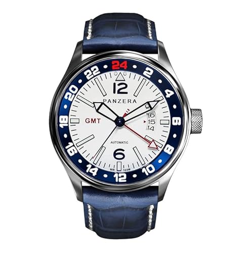 Panzera Flieger 45G Mechanische Automatikuhr Stahl Weiß Blau Saphir Datum Herrenuhr, blau von Panzera