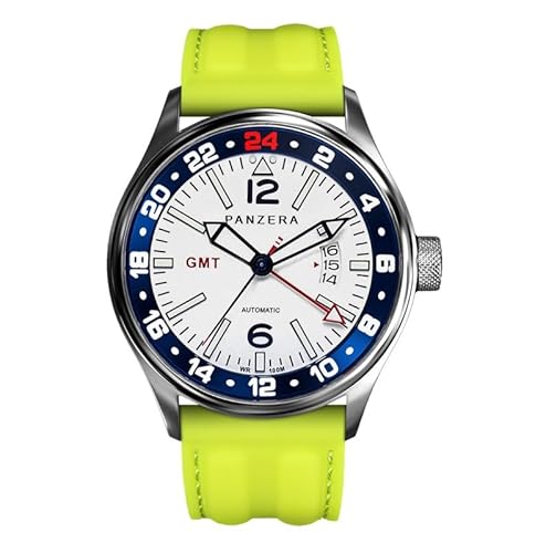 Panzera Flieger 45G Mechanische Automatikuhr Stahl Weiß Gelb Silikon Saphir Datum Herrenuhr, gelb von Panzera