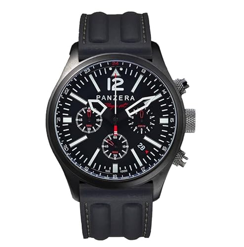 Panzera Flieger 46 Chronograph Quarz Stahl IP Schwarz Silikon Pilot Datum Herren Uhr von Panzera