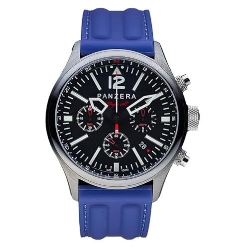 Panzera Flieger 46 Chronograph Cuarzo Stahl Schwarz Pilot Blau Datum Herren Uhr von Panzera