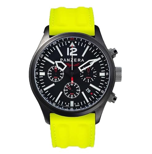 Panzera Flieger 46 Chronograph Yellow Automatik Stahl IP Schwarz Gelb Silikon Pilot Rot Datum Herren Uhr von Panzera