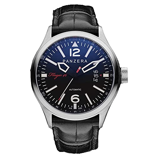 Panzera Flieger 46 Hornet Spirit Automatik Stahl Schwarz Leder Datum Herren Uhr von Panzera