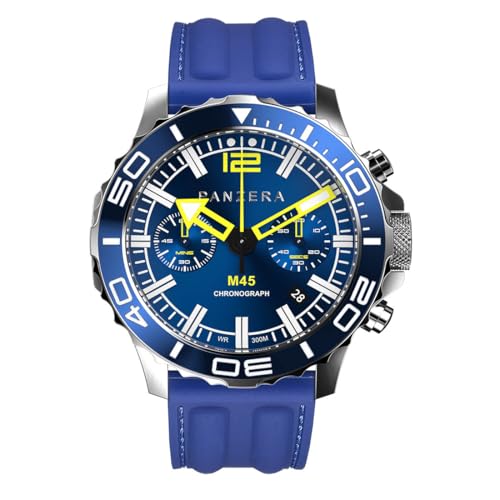 Panzera MECHA 45C Chronograph Quarz Stahl Datum Silikon Blau Saphir Herrenuhr von Panzera
