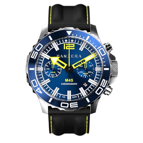Panzera MECHA 45C Chronograph Quarz Stahl Datum Silikon Blau Schwarz Saphir Herrenuhr von Panzera