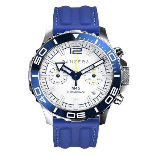 Panzera MECHA 45C Chronograph Quarz Stahl Datum Weiß Silikon Blau Saphir Herrenuhr von Panzera