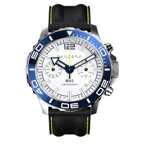 Panzera MECHA 45C Chronograph Quarz Stahl Datum Weiß Silikon Schwarz Saphir Herrenuhr von Panzera