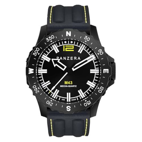 Panzera Mecha 43 Quarz mechanisch Stahl Silikon Schwarz Saphir Herrenuhr, Schwarz von Panzera