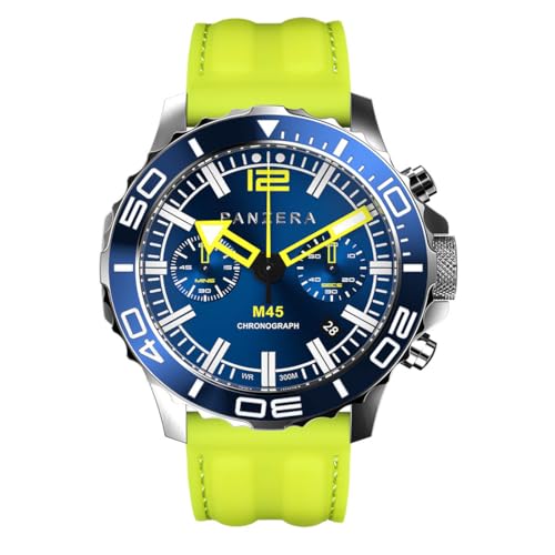 Panzera Mecha 45C Chronograph Quarz Stahl Blau Gelb Datum Saphir Herrenuhr von Panzera