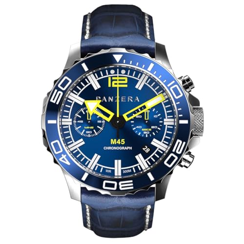 Panzera Mecha 45C Chronograph Quarz Stahl Datum Leder Blau Saphir Herrenuhr von Panzera