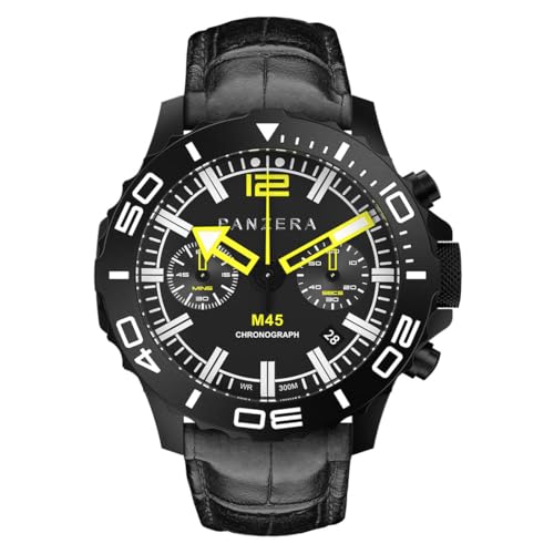 Panzera Mecha 45C Chronograph Quarz Stahl Datum Leder IP Schwarz Saphir Herrenuhr von Panzera