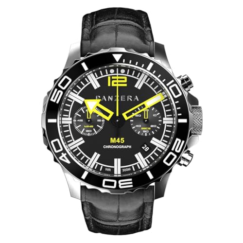Panzera Mecha 45C Chronograph Quarz Stahl Datum Leder Schwarz Saphir Herrenuhr von Panzera