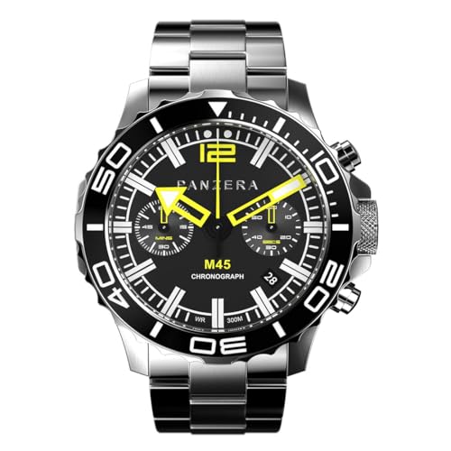 Panzera Mecha 45C Chronograph Quarz Stahl Schwarz Datum Saphir Herrenuhr von Panzera