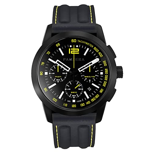 Panzera Time Master 45 Chrono Quarz Stahl Schwarz Gelb Silikon Saphir Uhr Herren von Panzera