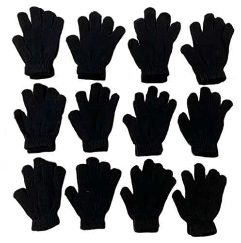 12 Paar Kinder Winter Magische Handschuhe Kinder Stretchy Warm Magic Gloves Jungen oder Mädchen Strickhandschuhe, Black Magic Glove, One Size von Panzy