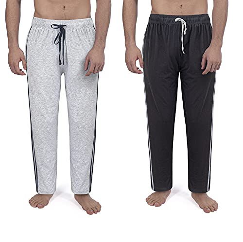 Herren-Schlafanzughose, lang, 100 % Baumwolle, 2er-Pack Gr. L, 2 Stück grau/schwarz. von Panzy