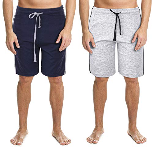 2er-Pack Herren Loungewear Shorts Nachtwäsche Super Weich Bequem Baumwolle Pyjamahose Gr. L, marineblau/grau von Panzy