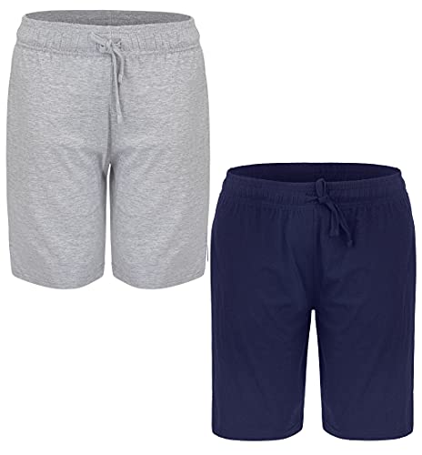 2er-Pack Herren Loungewear Shorts Nachtwäsche Super Weich Bequem Baumwolle Schlafanzughose M-2XL Gr. L, marineblau/grau von Panzy