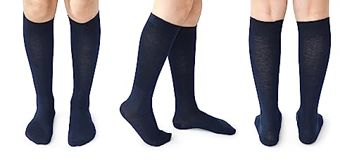 5 Paar Kinder/Kinder Mädchen Bambus Kniestrümpfe Einfarbig Back to School Socken Soft Touch Damen Socken, navy, 7-10 Jahre von Panzy