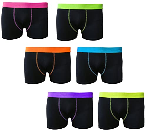 6/12 Paar Jungen Boxershorts Baumwolle Rich Designer Trunk Boxershorts Unterwäsche 5-13, Boxershorts mit Neonband, Schwarz, 6 Stück, 134 von Panzy