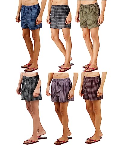 6 gewebte Boxershorts für Herren, lockere bequeme Passform, 100 % Baumwolle, elastischer Bund, weiche und atmungsaktive Unterwäsche, geknöpfter Hosenschlitz, mehrfarbig, M von Panzy