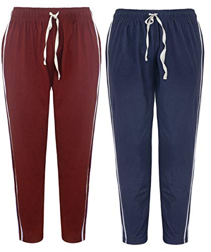Lange Herren-Schlafanzughose, 100 % Baumwolle, 2 Stück, Marineblau / Pflaume, XL von Panzy
