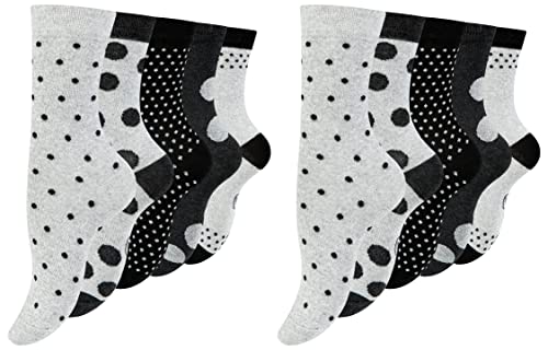 Paolo Renzo 10 Paar Süße Damensocken & Mädchensocken Gepunktet Damen Socken mit Hohem Baumwollanteil Größe 39/42 Grautöne von Paolo Renzo