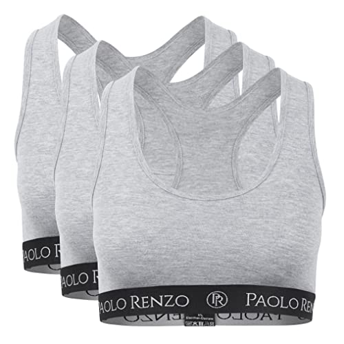 Paolo Renzo Damen Bustier Sport LINE 3 Stück Baumwoll Bustier Sport Bustier Damen Sport BH Atmungsaktiv Größe L Grau von Paolo Renzo