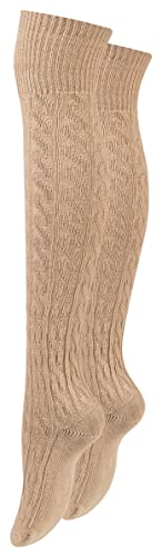 Paolo Renzo Damen Overknee mit Zopfmuster & Anti-Rutsch-Bund 1 Paar - Stiefel Kniestrümpfe mit Umschlag - Overknee Strümpfe - Größe 36/41 - Beige von Paolo Renzo