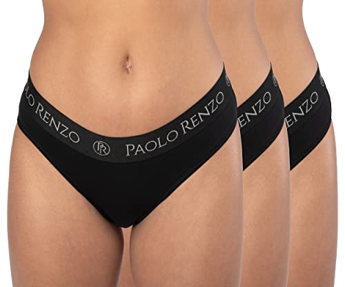 Paolo Renzo Damen Slip Sport LINE 3 Stück Baumwoll Slip Sport Slip Damen Unterwäsche Atmungsaktiv Größe M Schwarz von Paolo Renzo