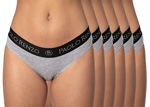 Paolo Renzo Damen Slip Sport LINE 6 Stück Baumwoll Slip Sport Slip Damen Unterwäsche Atmungsaktiv Größe L Grau von Paolo Renzo