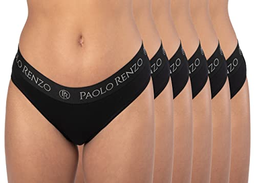 Paolo Renzo Damen Slip Sport LINE 6 Stück Baumwoll Slip Sport Slip Damen Unterwäsche Atmungsaktiv Größe S Schwarz von Paolo Renzo