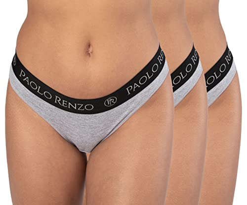 Paolo Renzo Damen Tanga Sport LINE 3 Stück Baumwoll String Sport String Tanga Damen Underwear Atmungsaktiv Größe L Grau von Paolo Renzo