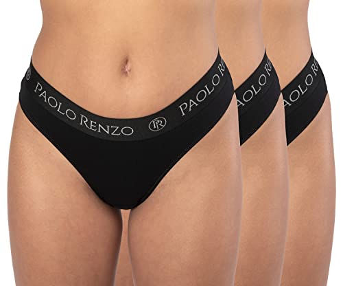 Paolo Renzo Damen Tanga Sport LINE 3 Stück Baumwoll String Sport String Tanga Damen Underwear Atmungsaktiv Größe L Schwarz von Paolo Renzo