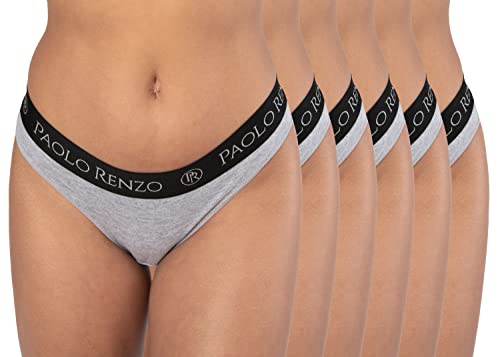 Paolo Renzo Damen Tanga Sport LINE 6 Stück Baumwoll String Sport String Tanga Damen Underwear Atmungsaktiv Größe XL Grau von Paolo Renzo