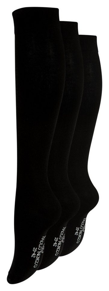 Paolo Renzo Kniestrümpfe mit breitem Pique-Komfortbund (3-Paar) Atmungsaktive Damen Kniestrümpfe aus hochwertiger Baumwolle - Uni von Paolo Renzo