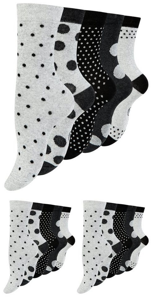 Paolo Renzo Langsocken Frauen Casual Socken gepunktet oder geringelt (15-Paar) Atmungsaktive Damen Socken gemustert aus hochwertiger Baumwolle von Paolo Renzo