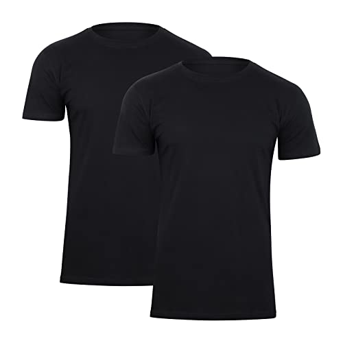 Paolo Renzo Rundhals Basic T-Shirt O-Neck 2 Stück Shirt mit Rundhalsausschnitt aus 100% Baumwolle Einfarbig Größe XXL Schwarz von Paolo Renzo