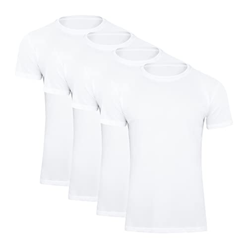 Paolo Renzo Rundhals Basic T-Shirt O-Neck 4 Stück Shirt mit Rundhalsausschnitt aus 100% Baumwolle Einfarbig Größe 3XL Weiß von Paolo Renzo