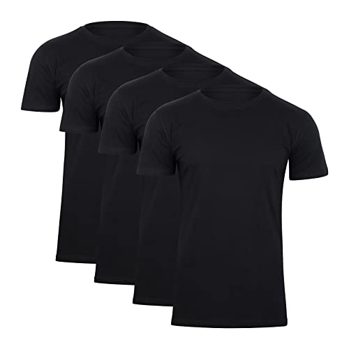 Paolo Renzo Rundhals Basic T-Shirt O-Neck 4 Stück Shirt mit Rundhalsausschnitt aus 100% Baumwolle Einfarbig Größe L Schwarz von Paolo Renzo