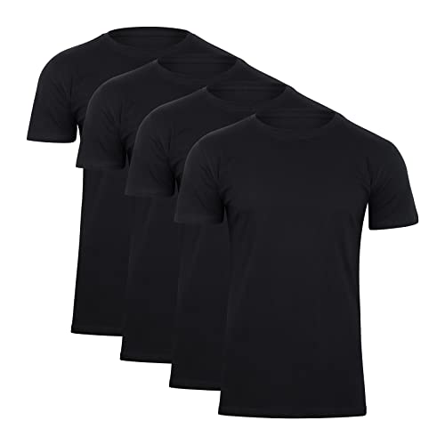 Paolo Renzo Rundhals Basic T-Shirt O-Neck 4 Stück Shirt mit Rundhalsausschnitt aus 100% Baumwolle Einfarbig Größe XL Schwarz von Paolo Renzo