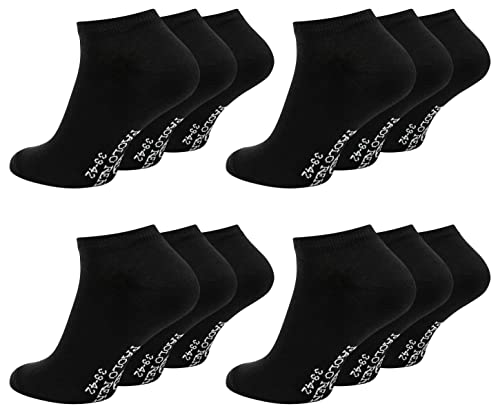 Paolo Renzo Sneaker Socken Damen & Herren aus Baumwolle 12 Paar Unisex Sneakersocken Kurze Socken OEKO-TEX Standard 100 Größe 39/42 Schwarz von Paolo Renzo