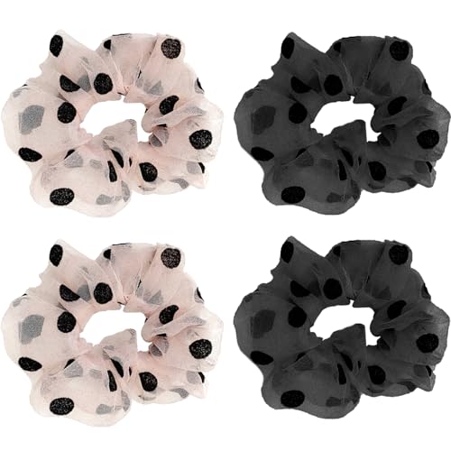 4 Stück Haargummi Damen Set Groß Elastischer Polka Dots Haargummis Stilvoll Weiche Seile Pferdeschwanzhalter Frauen Haarschmuck für Mädchen & Damen Französische Haaraccessoires （Schwarz+Kaffee） von Paotxpum