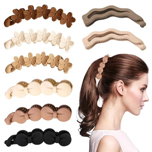 Bananen-Haarspangen mit Schleife, gewellte Form, große Bananenklammern, matt, starker Halt, Pferdeschwanz-Halter, Haarklammern, Haarspangen, Styling-Zubehör für Damen, Mädchen, dickes, dünnes Haar, 8 Bananen-Haarspangen mit Schleife, gewellte Form, große Bananenklammern, matt, starker Halt, Pferdeschwanz-Halter, Haarklammern, Haarspangen, Styling-Zubehör für Damen, Mädchen, dickes, dünnes Haar, 8 von Paotxpum