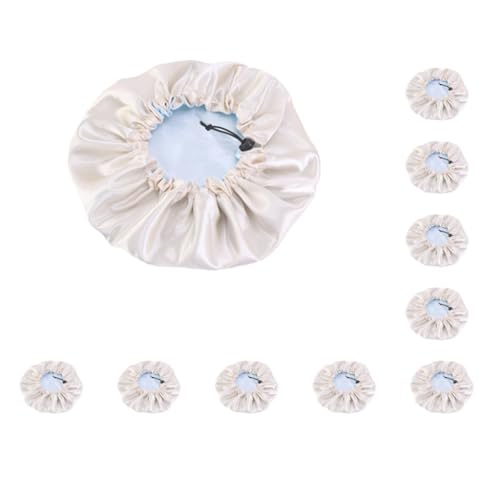 10 x elastische Damen-Schlafkappen, Satin, für die Nacht, Hut, Duschhaube, Hellblau von Paowsietiviity