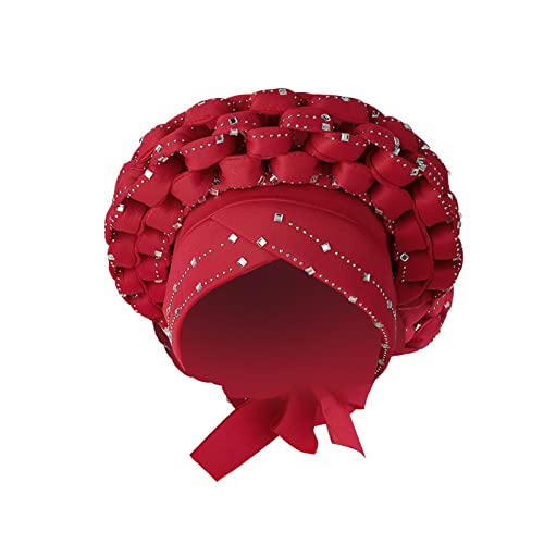 Afrikanische Turban Frauen Pailletten Headwear Kopftuch Haar Abdeckung Mädchen Headwrap Braun, rot, L von Paowsietiviity