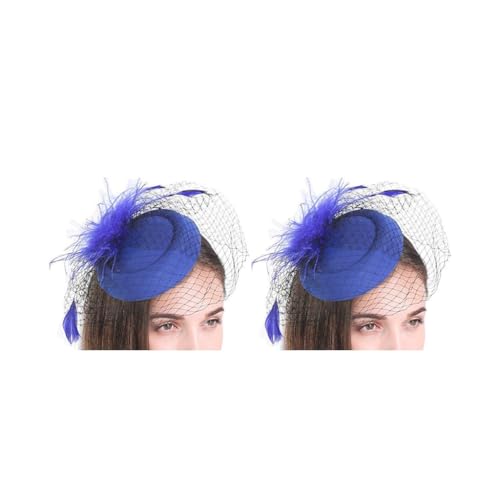 Fascinator für Damen, mit Blume, Feder, Netzschleier, Festival, Teeparty, Braut, Hochzeit, Bühnenshow, Haarschmuck, Kopfbedeckung, Mädchen, Blau, 2 Stück von Paowsietiviity