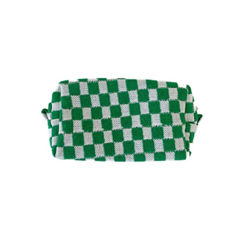 Gestrickte Stoff Make-up Tasche Farbige Kosmetik Lidschatten Beutel Haushalt Waschraum Handtasche Hotel Reise Organizer Zubehör Weiß Schwarz Plaid, Grün Weiß Plaid, Green White Plaid, Als Beschreibung von Paowsietiviity