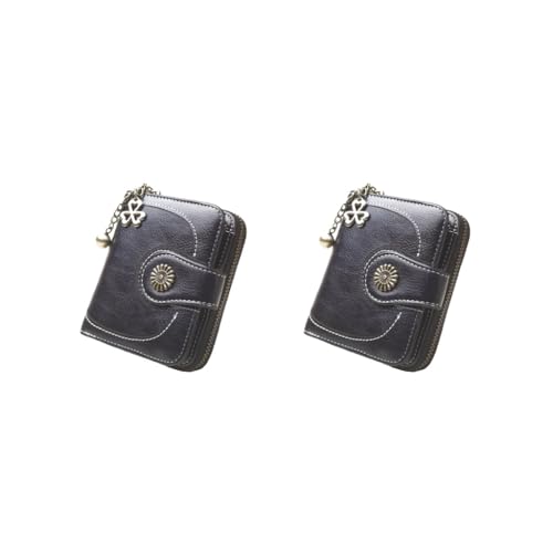 Paowsietiviity Geldwechsel Kurze Brieftasche PU Leder Reißverschluss Geldbörse Debit Kartenhalter Tragetasche Geburtstag Festival Gelb, 2er-Set (schwarz), 5x9x3.5cm/1.97x3.54x1.38 in, Als Beschreibung von Paowsietiviity