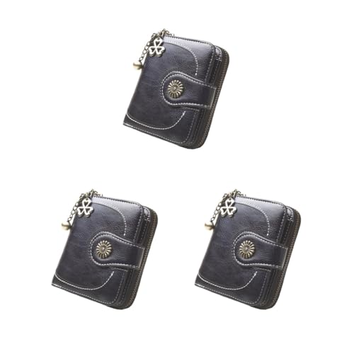 Paowsietiviity Geldwechsel Kurze Brieftasche PU Leder Reißverschluss Geldbörse Debit Kartenhalter Tragetasche Geburtstag Festival Gelb, 3er-Set (schwarz), 5x9x3.5cm/1.97x3.54x1.38 in, Als Beschreibung von Paowsietiviity